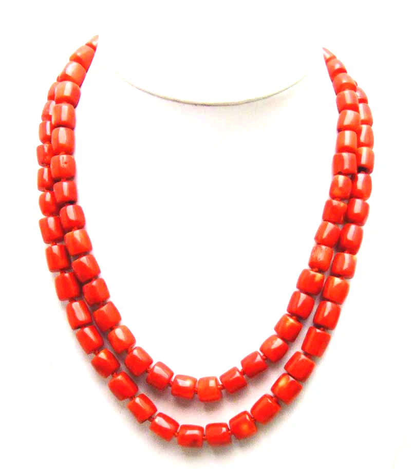 

Qingmos Fashion Thick Slice 10-15mm Natural Red Coral Necklace for Women with Genuine 2 Strands 18-19" Coral Chokers Jewelry