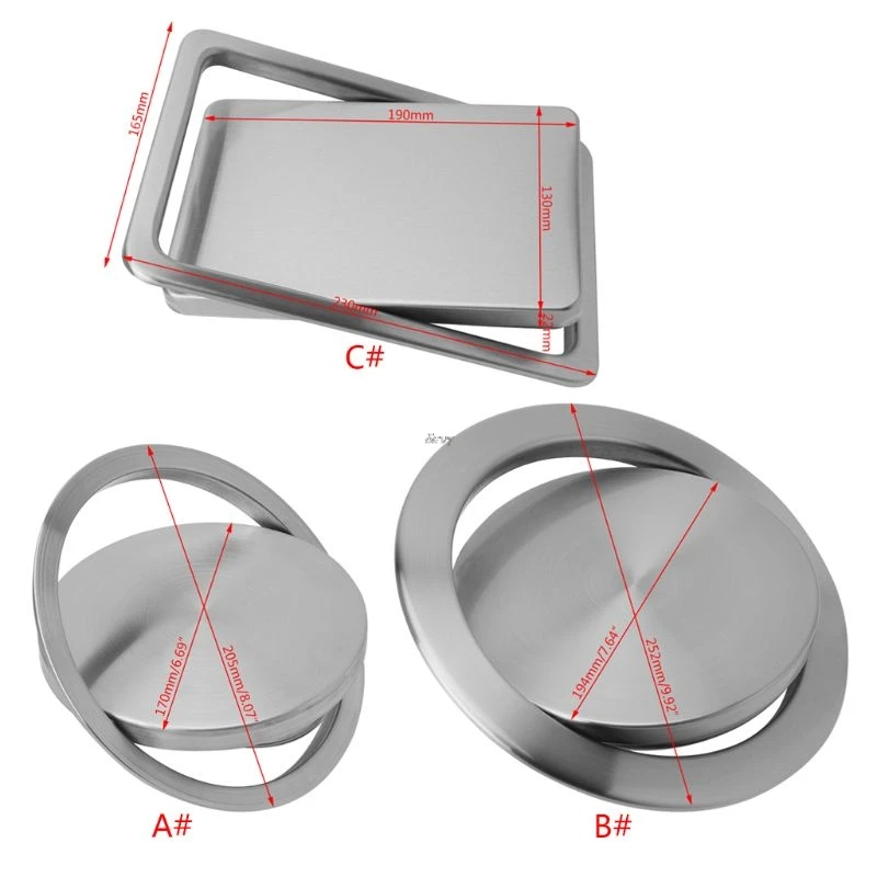 Stainless Steel Flush Recessed Built-in Balance Swing Flap Lid Cover Trash Bin Garbage Can Kitchen Counter Top