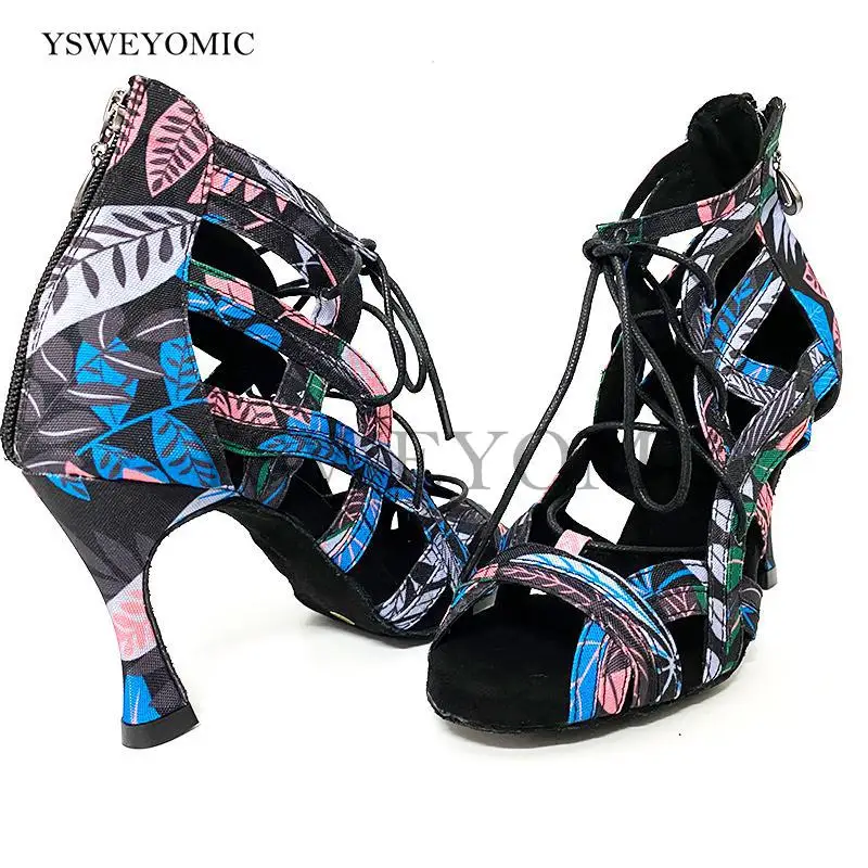 2021 African Color Denim Latin Dance Shoes New Style Soft Thicker Insole Professional Salsa Bachata Latin Dance Shoes For Women