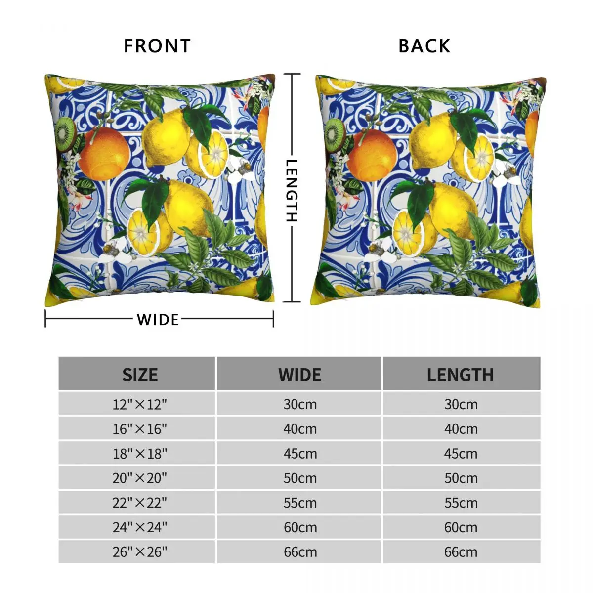 Mediterranean Lemon On Blue Ceramic Tiles Square Pillowcase Polyester Linen Velvet Printed Zip Decor Throw Pillow Case Room