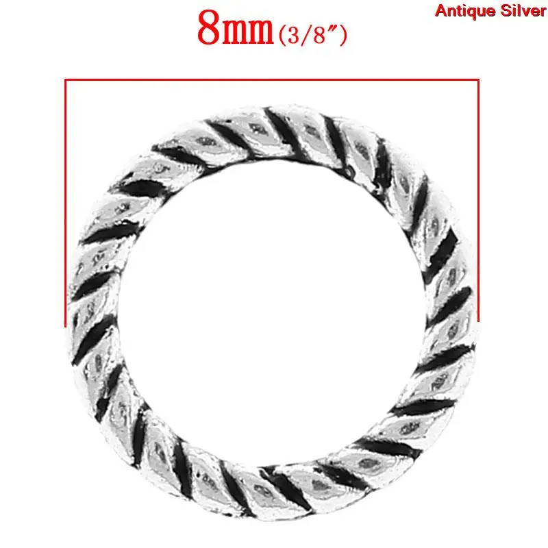 70 PCs DoreenBeads Closed Jump Rings For Jewelry Making Antique Silver Color Stripe Pattern Circles Necklace Handmade 8mm Dia