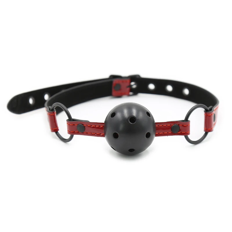 

Sex Open Mouth Gag Ball Red Black PU Leather Strap Bdsm Gag With Open Holes Slave Bondage Restraints Sex Toys For Women Couples