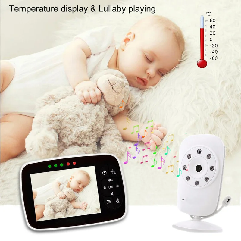 Babyphone vidéo électronique avec écran de 3.2 pouces, caméra de sécurité à infrarouge, avec Zoom et Mode Eco, surveillance de la température, pour bébé/nounou, nouveauté