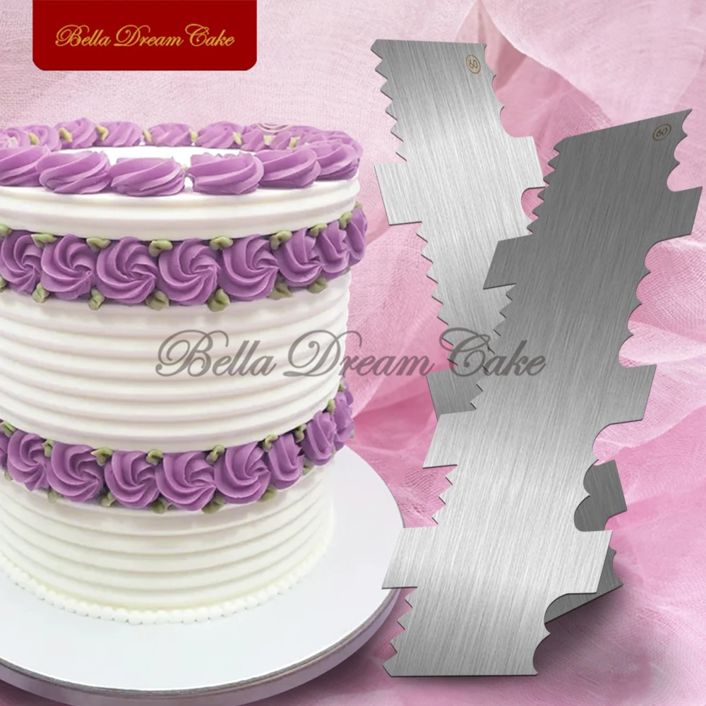 

Double Side Wave Modeling Cake Scraper Stainless Steel Spatulas Buttercream Smoother Cake Comb Cake Decorating Tools Bakeware