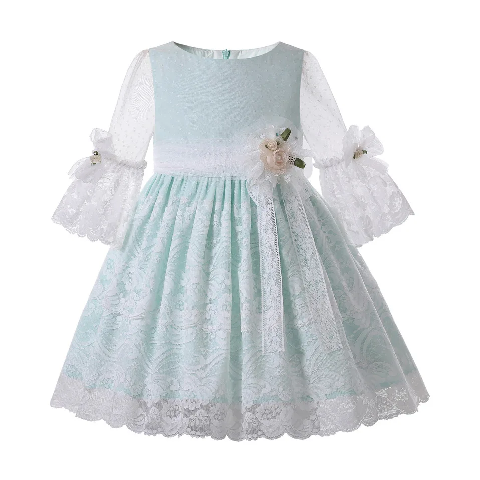 Pettigirl New Girls Flower Girl Dress Light Green Fairy EID Dress For Girl Flare Sleeve  Ceremony  Children Clothing Online