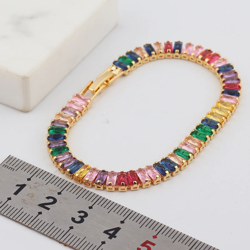 Hot Charm Tennis CZ Zircon Rainbow Bracelet For Women Luxury Multicolor Crystal Bracelet Couple Jewelry Gifts