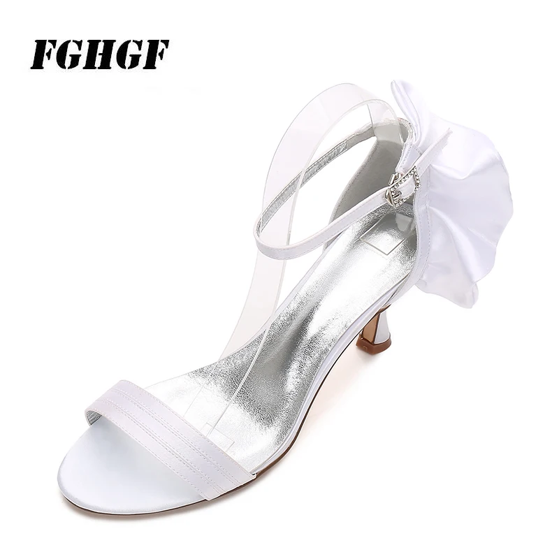 Plus-size wedding shoes hand-drilled satin bridal stiletto stiletto high-heeled pointed party shoes bowknot  Fine with