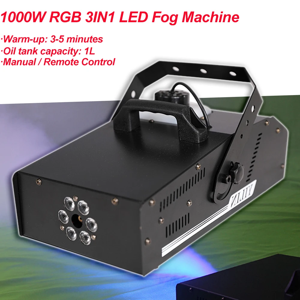 

1000W RGB 3IN1 LED Remote Fog Machine Remote Smoke Machine Car DJ Party Christmas Wedding Stage Effects Equipment