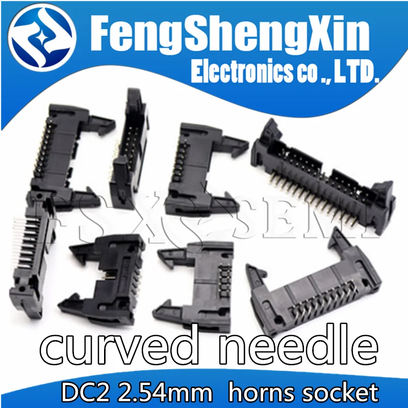 

10pcs DC2 2.54mm horns socket 8P 10P 12P 14P 16P 18P 20P 24P 26P 30P 34P 40p 50p 64p curved needle connector