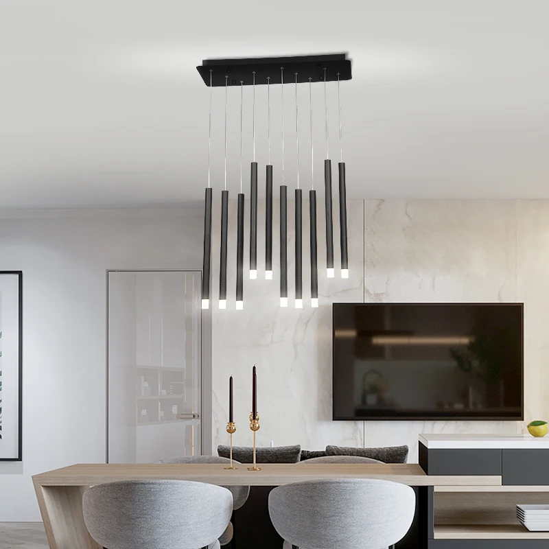 Nhà Hàng Hiện Đại Led Đèn Chùm Ánh Sáng Bắc Âu Tối Giản Đen Đèn Chùm Shop Thanh Đèn Chùm