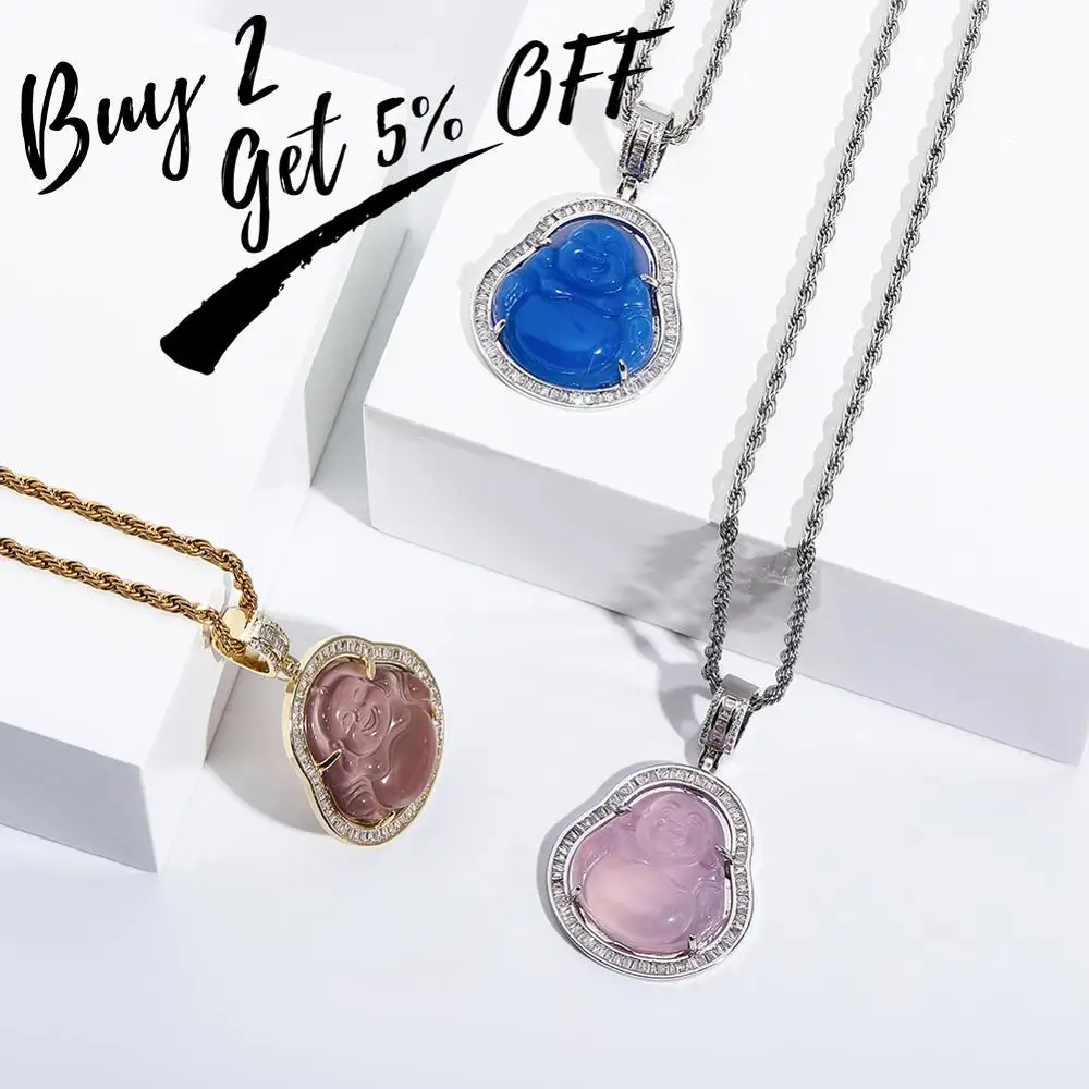 TOPGRILLZ Blue/Red/Pink/Green Buddha Pendant Iced Out Cubic Zirconia Pendant Necklace Hip Hop Fashion Jewelry For Gift