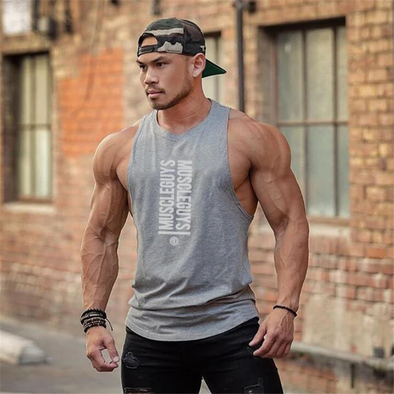 Men Bodybuilding Tank Tops Gym Workout Fitness Cotton Sleeveless Shirt Running Vest Stringer Singlet Male Summer Sports Clothes