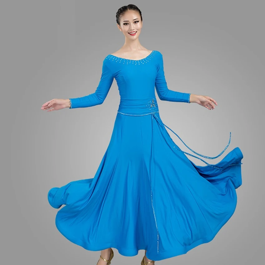 Waltz Stage Costume Sky Blue Ballroom Competition Clothing Black Rhinestone Standard Dance Dress Rhinestone Red Ballroom Dance