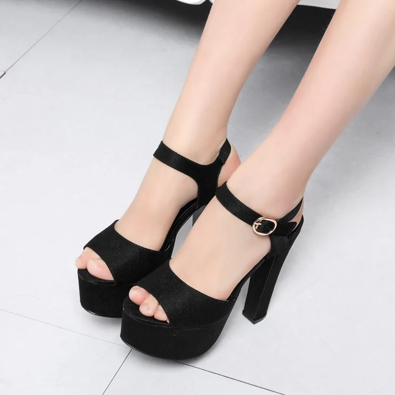 Women Sandals 2023 New Summer Open Toe Waterproof Casual Ladies Shoes PU Buckle Strap 14CM Thick High Heels Platform Shoes Women