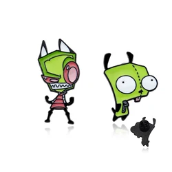 Invader Zim Brooch Funny Alien Brooches Pin Art Epoxy Brooch Bag Clothing Accessories Children Toy Jewelry Collection Gift