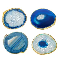 Natural Blue Agate Slab for Home Decoration, Crystal Mineral, Cup Base, Druzzy Agate Slice, Decorative Stone, 10-12cm, 1Pc