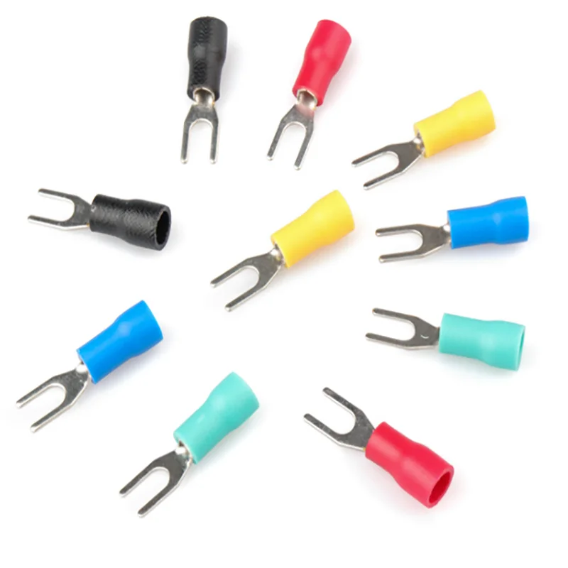 

100pcs insulated round end SV1.25-5 SV2-4 SV3-5 O type terminal brass insulated spade crimping wire and cable connector