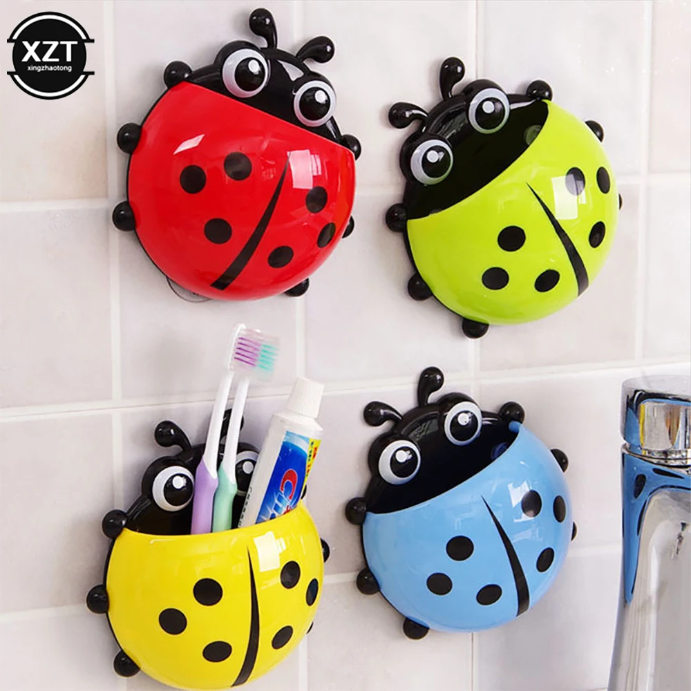 Ladybug Animal Insect Toothbrush Holder Bathroom Cartoon Toothbrush Toothpaste Wall Suction Holder Rack Container Organizer 1PC