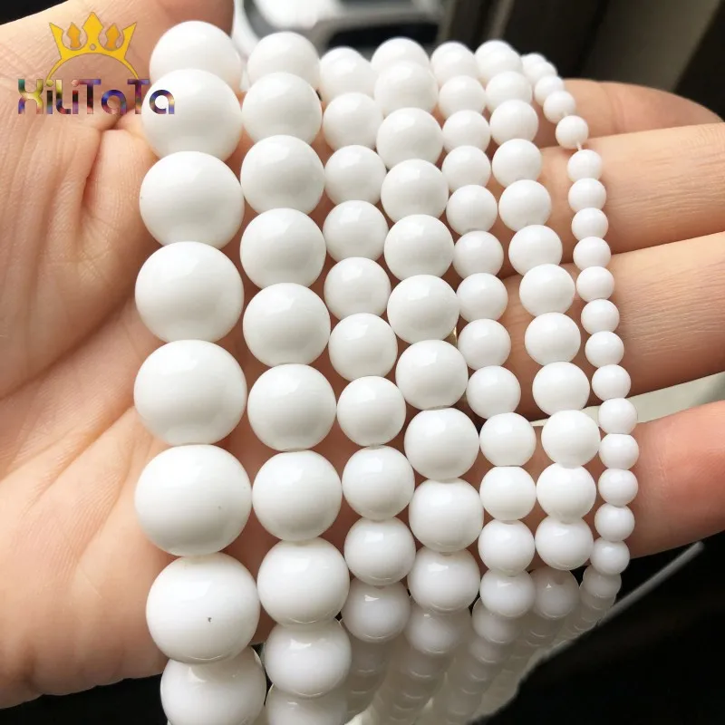 Natural Beads White Tridacna Stone Round Loose Beads For Jewelry Making DIY Bracelet Earrings Accessories 15\'\' 4/6/8/10/12mm