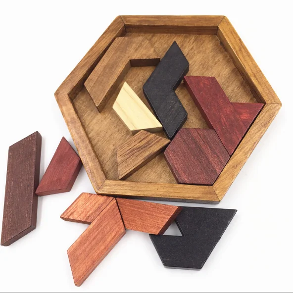 Colourful Hexagonal Wooden Geometric Shape Jigsaw Puzzles Board Montessori toys Educational Intelligence Toys