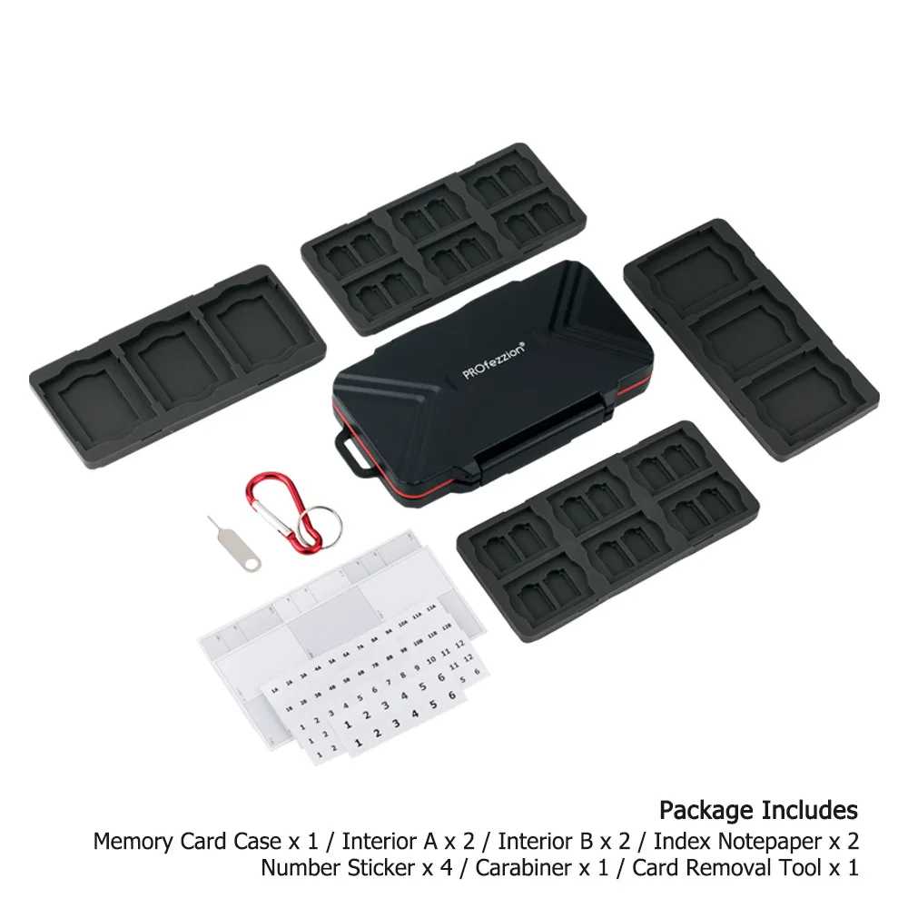 PROfezzion 48 Slots Universal Wetterfeste Memory Card Tragetaschen Fall für SD/Micro SD/TF/Nano SIM/HUAWEI NM/XQD/CF Karten