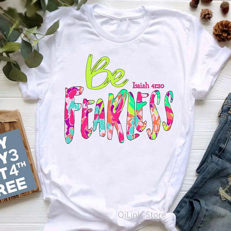 Watercolor Be Fearless Letter Print T-Shirt Women'S Clothing Fueled By Coffee And Barbells Tshirt Femme Harajuku Shirt T Shirt