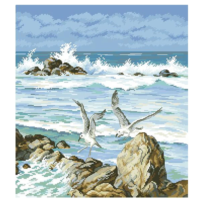 Amishop-Lovely Counted Cross Stitch Kit, Sound of the Waves, Sea Sailing, Seagull, Sailboat, Oven 1341, 1308, Gold Collection