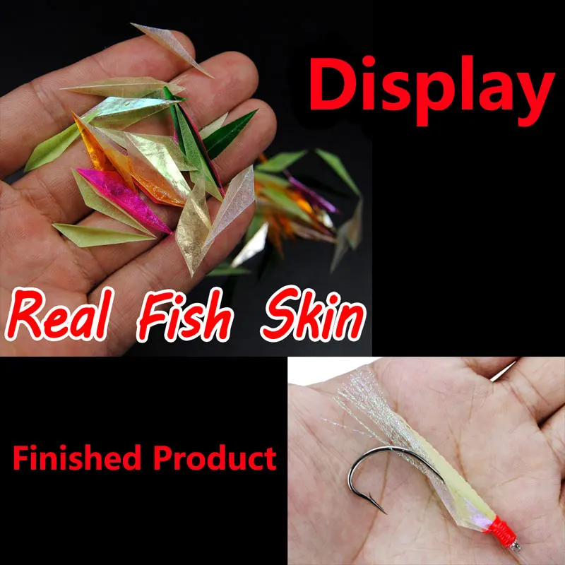 50pcs Sabiki Rig Pre Cut Real Fish Skin Flash Fish Skin Plastic  Wings Shinning Mixed Color Fishing Lure Making Material 6 Sizes