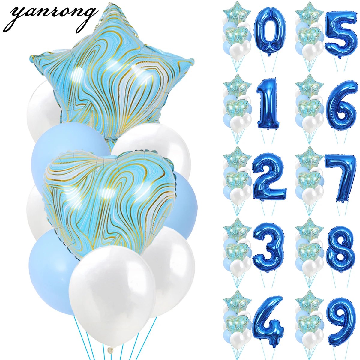 

11PC 32inch Digital Blue agate Balloons Helium foil Marble Birthday Valentine's Day Wedding Baby Shower Party Decorations