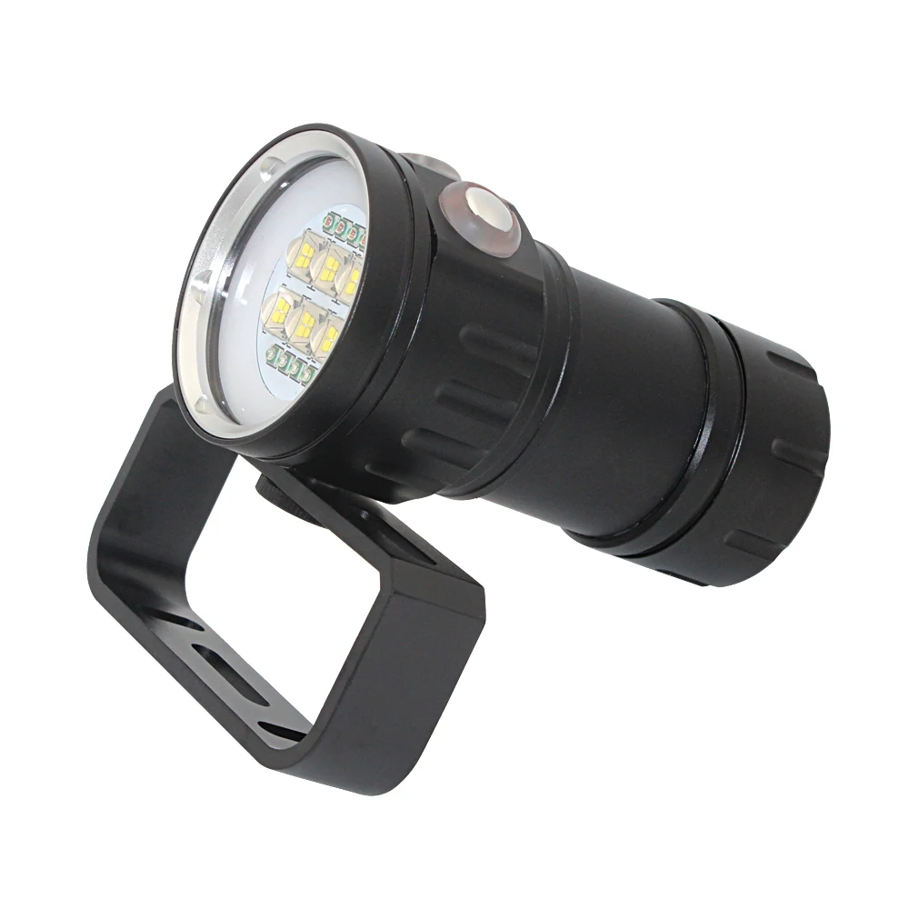 Xhp 9090 led mergulho lanterna subaquática 100m à prova d14água 14led tocha lâmpada 18650 bateria tático xpe azul + vermelho luz branca