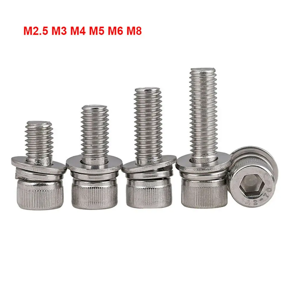 M2.5-M8 Hexagon Hex Socket Head Cap Three Combination Bolts 304 Stainless Steel Knurled Cylinder Allen With Washer Sems Screw