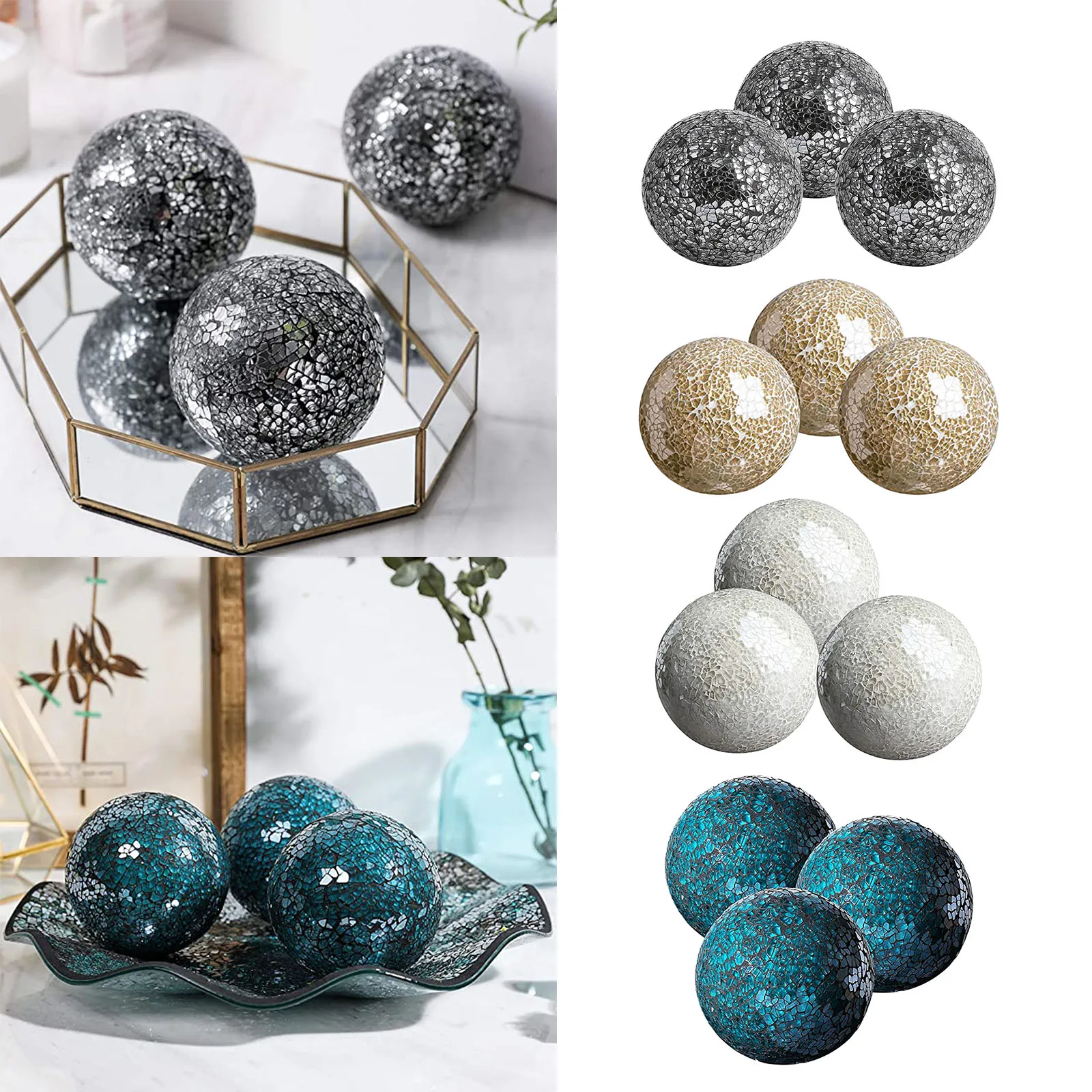 Decorative Orbs Set of 3 Glass Mosaic Sphere Balls Diameter 3.9