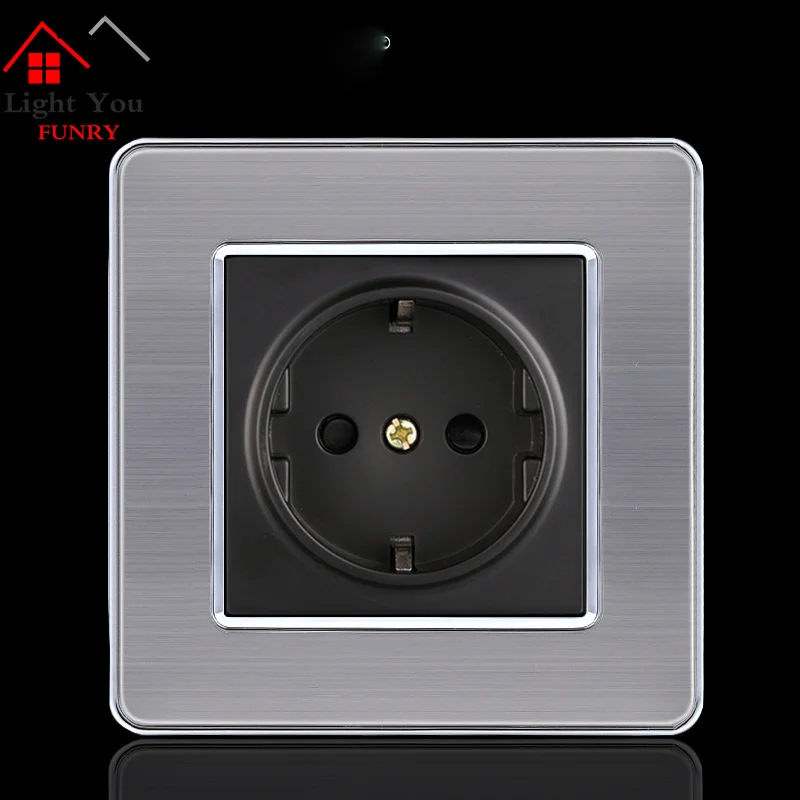 

16A European Wall Socket Outlet 86 Type Germany Standard Wall Charger Adapter Stainless Steel Kitchen Plug Sockets