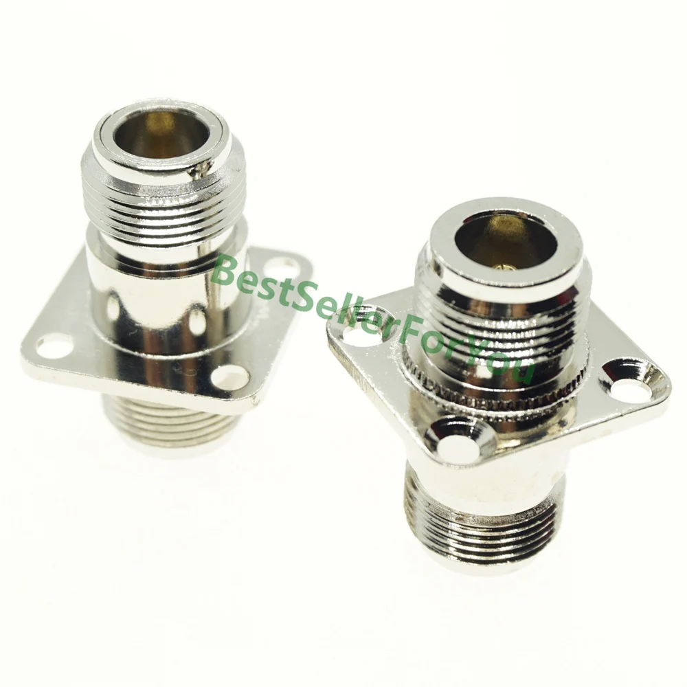 NEW  N Female Jack to N Female RF Coax Adapter convertor 4-hole Panel mount flange chassis Nickelplated