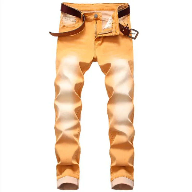 

2021 Hot New Fashion Mens Cotton Jeans Autumn Slim Fit Yellow Jeans Men Trousers Casual Male Hip hop Denim Pants Vaqueros Hombre