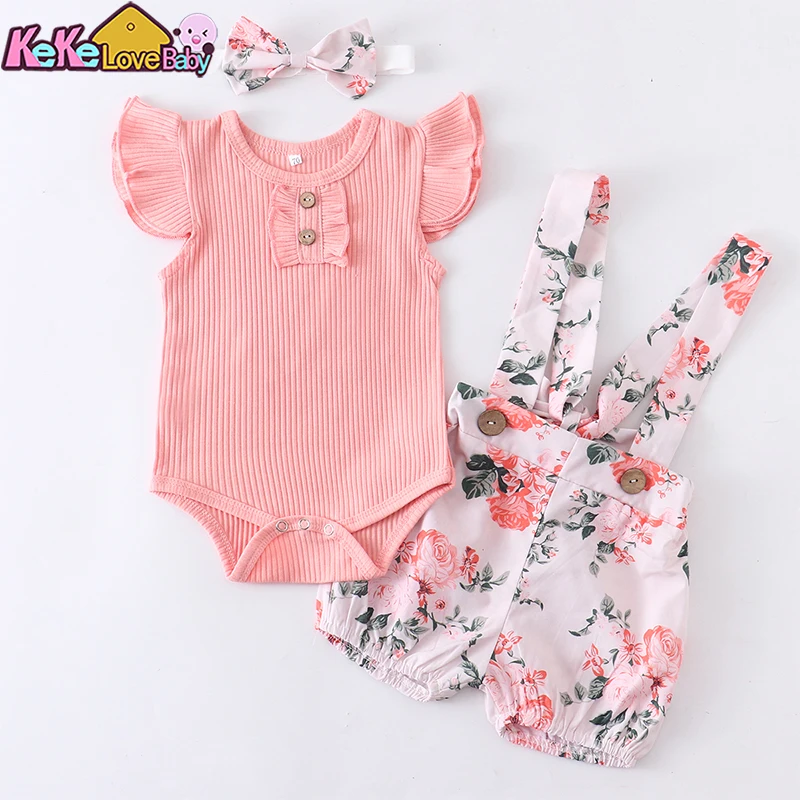 3Pcs Baby Girl Clothing Set Summer Fashion Ruffle Sleeveless Tops Floral Shorts Headband Cotton for Newborn Infant Clothes