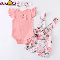 3Pcs Baby Girl Clothing Set Summer Fashion Ruffle Sleeveless Tops Floral Shorts Headband Cotton for Newborn  Infant Clothes