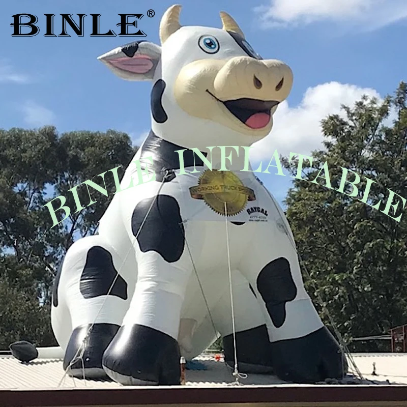 Outdoor sitting oxford inflatable holy cow caroon mascot with brand name for roof top promotion