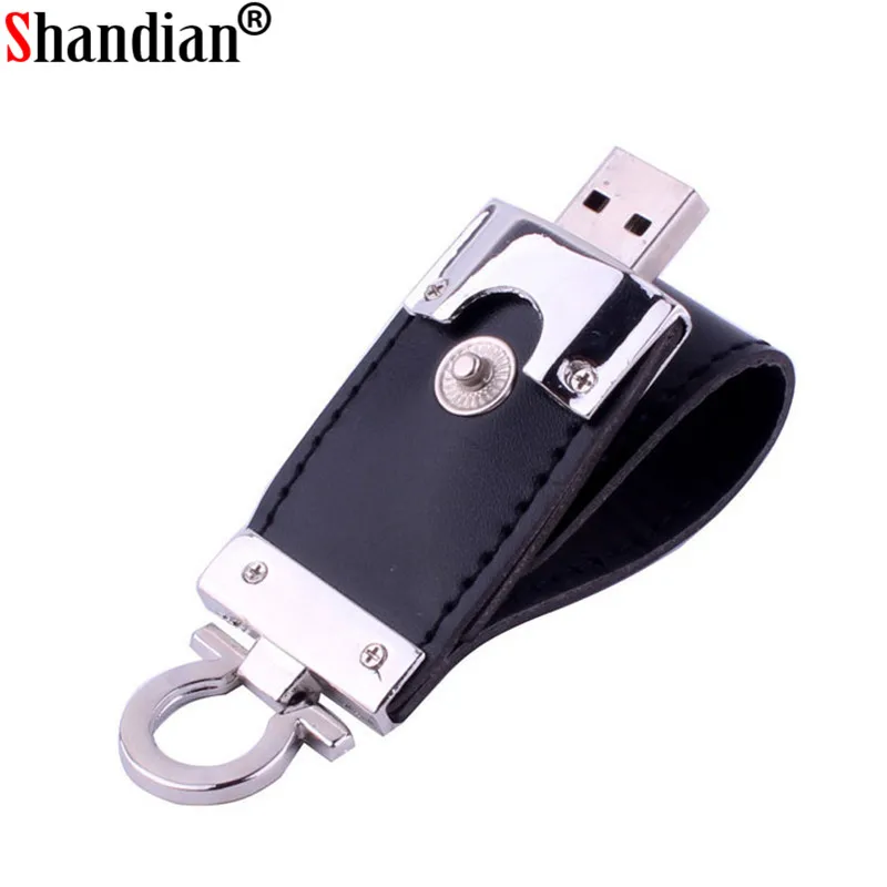 SHANDIAN USB flash drive 64gb Leather metal keyring Pendrive creativo 32gb 16gb 8gb 4gb usb2.0 Wrist band