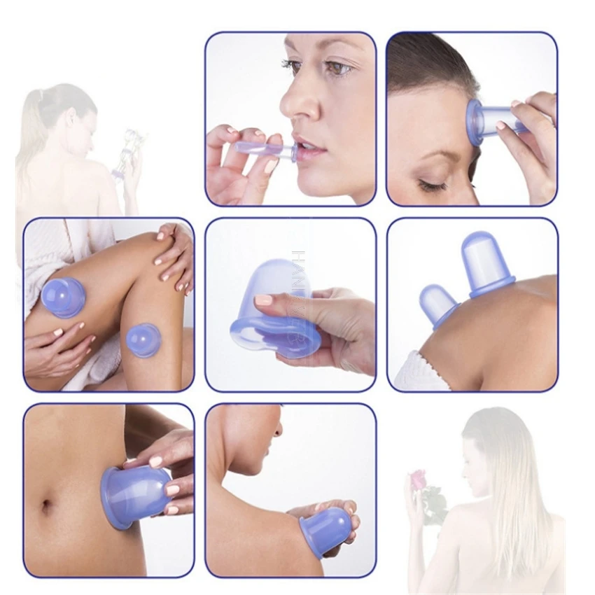 4 stuks Siliconen Facial Massage Cupping Set Vacuum Body Massager Cups Cellulite Therapie Gezicht Zuignappen Kit Body Helper gift tas