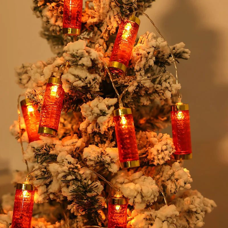 Spring Festival Simulation LED Firecracker String Lights Festive Holiday Wall Decoration New Year Red String Lights Firecracker