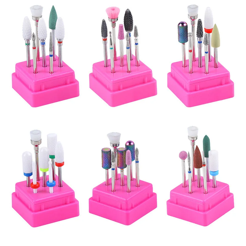 Combined Nail Drill Bit 7 Pcs/Set Ceramic Milling Cutter Equipment Kits Gel Polish Remover Nail Files Buffers Nail Art Tool