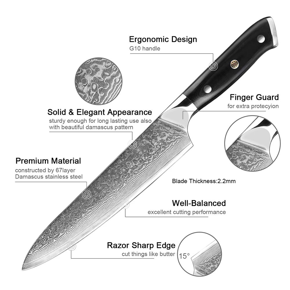 XITUO Damascus Chef Knife Damascus Steel Japan Sankotu Cleaver Knife Cut Meat Utility Kiritsuke Fruit Kitchen Knife Cooking Tool