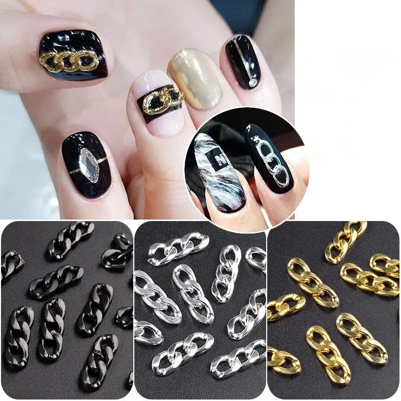 

3-section Buckle Zipper New Fashion Manicure Metal Chain Art Decorative Chain Trendy Airplane Leaves Nail Metal Decoration T1696