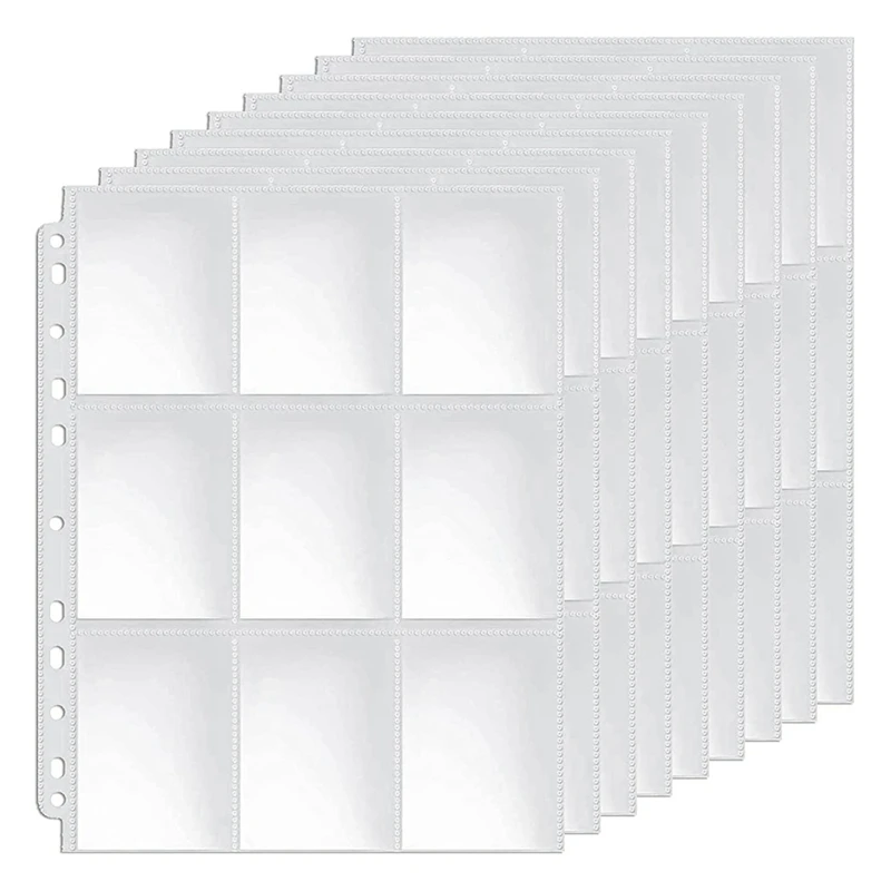 Pockets Double-Sided Trading Card Pages Sleeves 9-Pocket Clear Plastic Game Card Protectors for Fit 3 Ring Binder