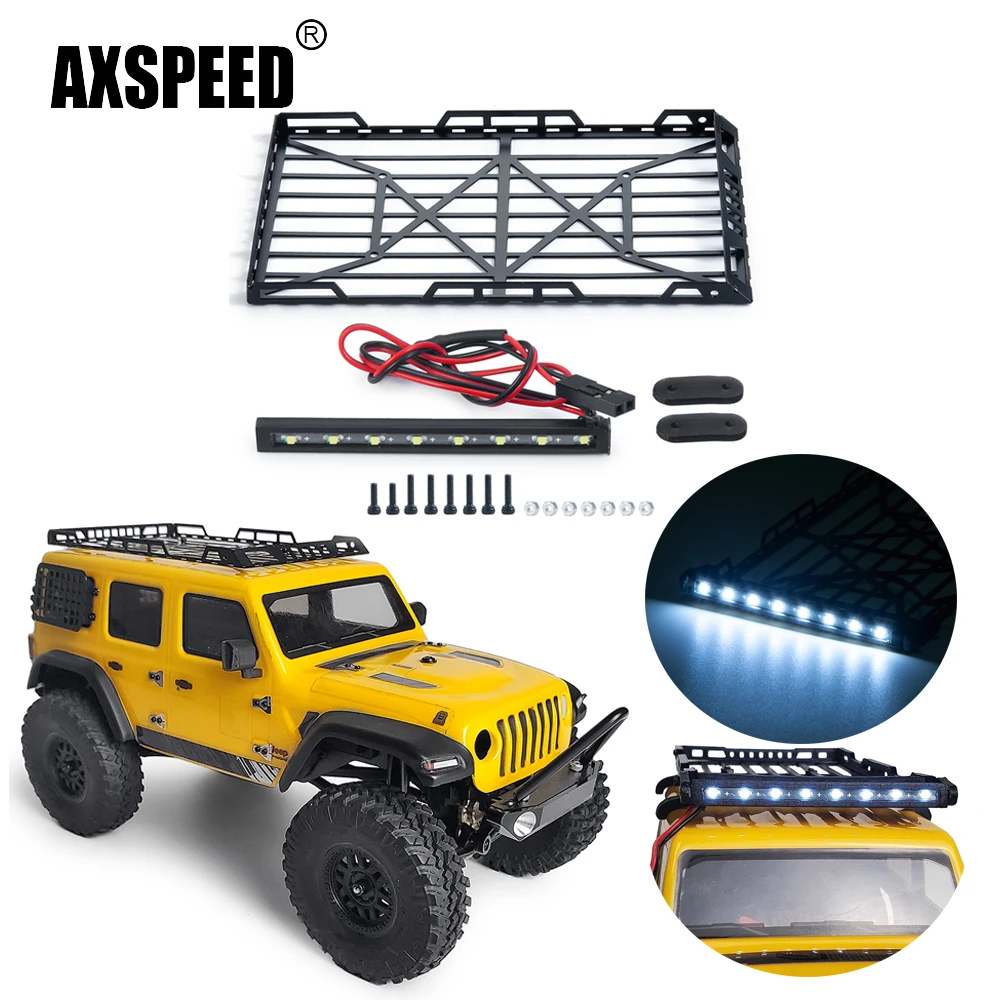 AXSPEED Metal Roof Rack Luggage Carrier LED Light for Axial SCX24 AXI00002 1/24 RC Crawler Car Decoration Upgrade Parts