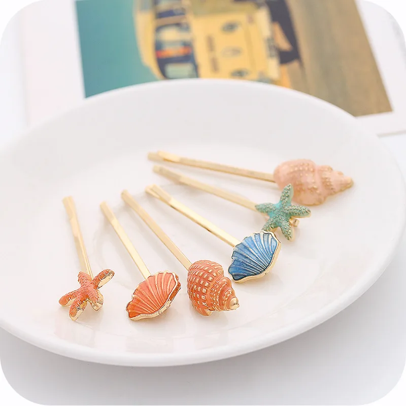 Summer Ocean Shell Starfish Hair Clip Pin Metal Hair Clips For Women Girl Scrunchies Hair Pins Handwear Beach Jewelry Gifts