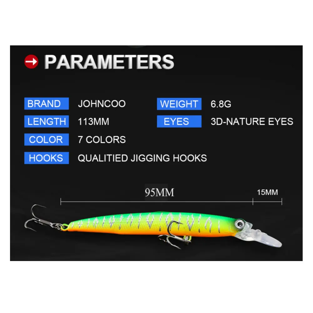 Wobbler Fishing Lure 95mm 6.5g Rolling Jerkbait Suspend Minnow Bass Pike Bait Fishing Tackle Wobblers for Pike