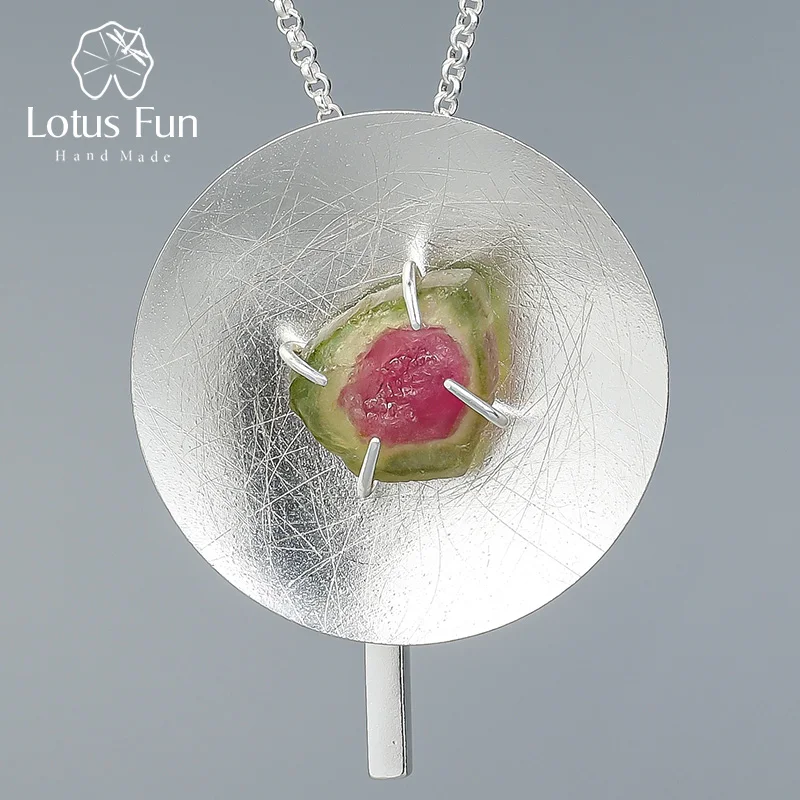 Lotus Fun Real 925 Sterling Silver Natural Gemstone Original Fine Jewelry Personality Round Necklace with Pendant for Women