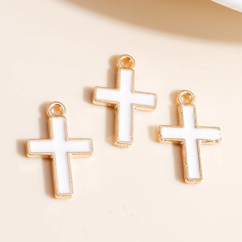 10pcs/lot 11*17mm 4 Color Cute Enamel Cross Charms for Earrings Pendants of Necklaces Bracelets DIY Jewelry Making Accessories